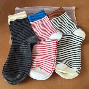 NWT Women’s three colored striped socks still‎ in bag.